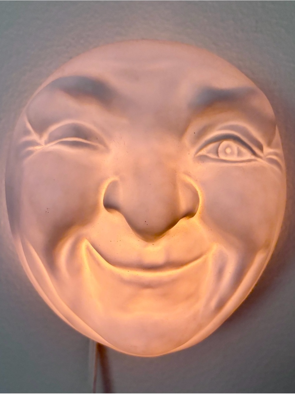 White Ceramic Smiling Moon Wall Sconce - Brand Unknown
